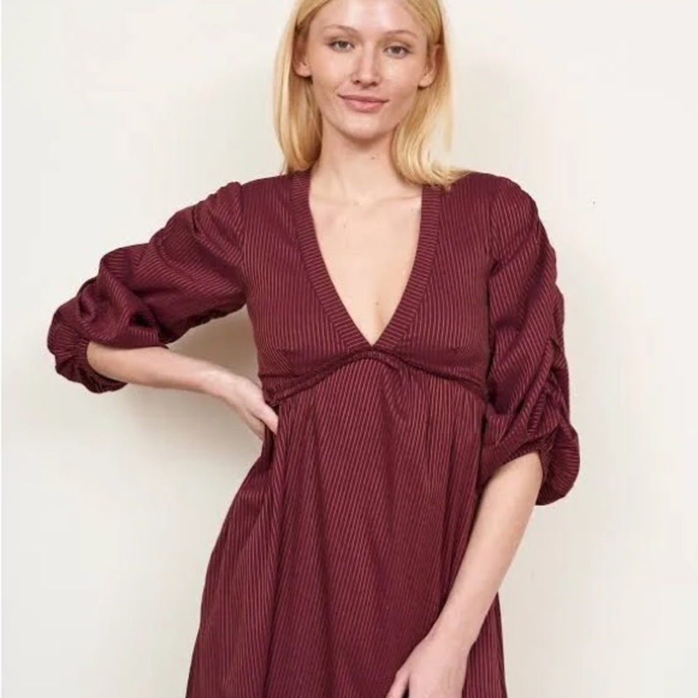 La Ligne Burgundy Striped Midi Dress